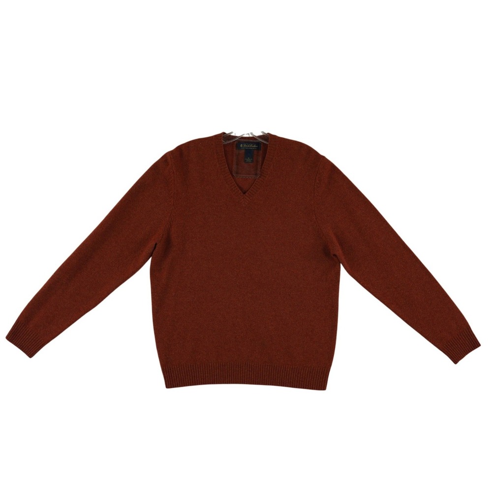 Vintage Brooks Brothers V Neck Sweater Men's Size Medium Rust 100% Lambswool